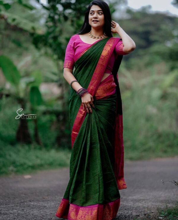 Banarasi Green Saree with Pink Border