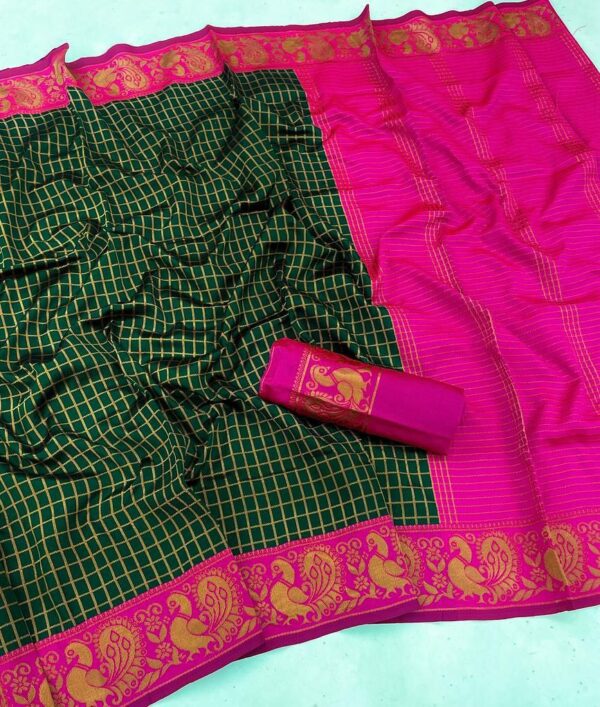Banarasi Green Saree with Pink Border
