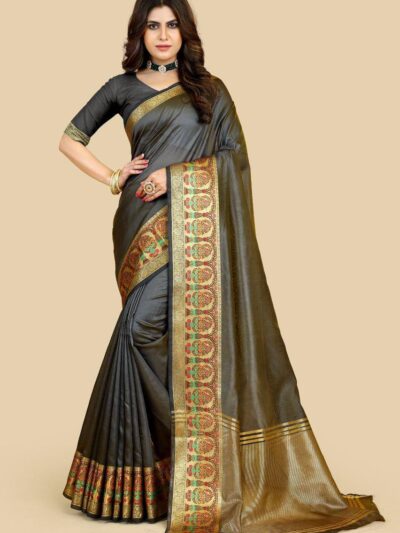 Fancy Border Party wear Silk Black Saree