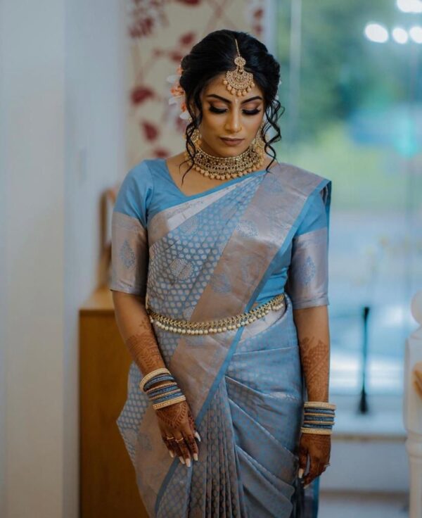 Stylish Silk Sky Blue Saree Fir Festival