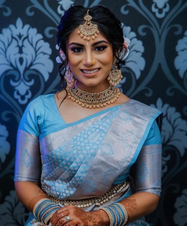 Stylish Silk Sky Blue Saree For Festival