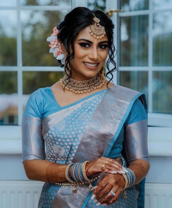 Stylish Silk Sky Blue Saree For Festival