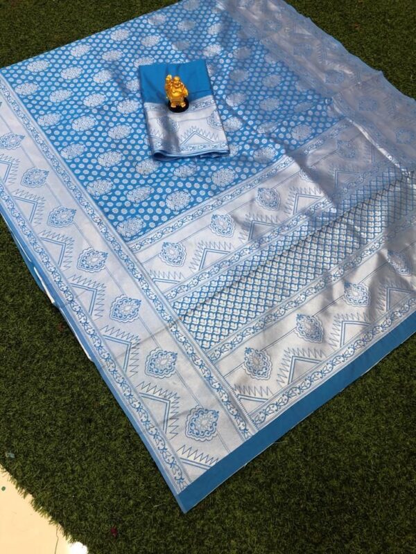 Stylish Silk Sky Blue Saree For Festival