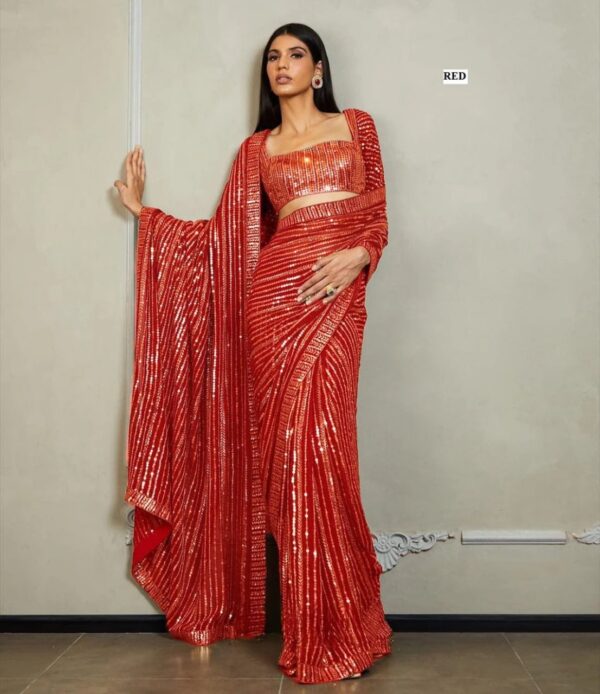 Red Designer Sequence Saree