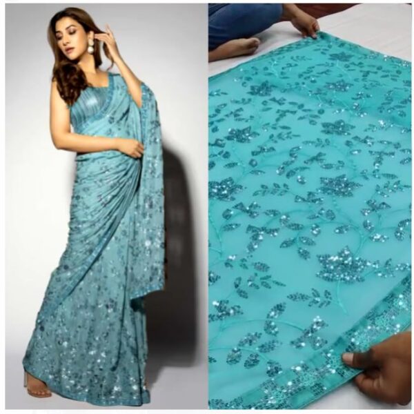 Firoji Blue Sequence Fancy Saree