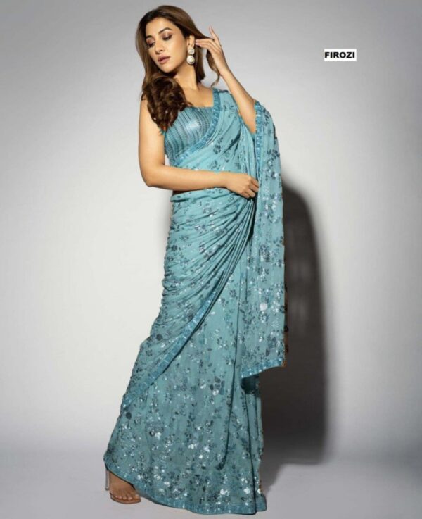 Firoji Blue Sequence Fancy Saree