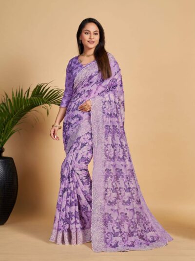 Fancy Silk Purple Saree with Work Border