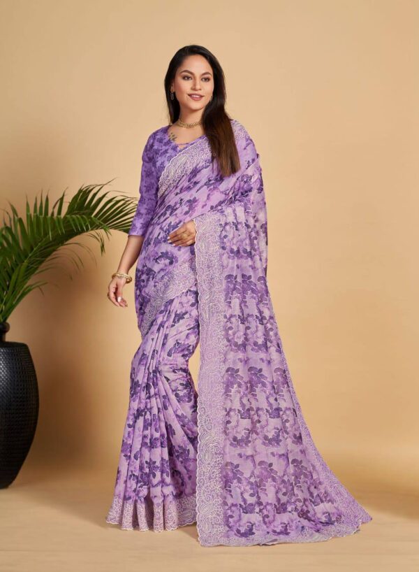 Fancy Silk Purple Saree with Work Border