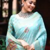 Designer Printed Sky Blue Saree