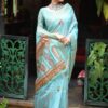 Designer Printed Sky Blue Saree