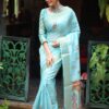 Designer Printed Sky Blue Saree