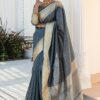 Latest Fashion Grey Saree in Cotton Silk