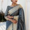 Latest Fashion Grey Saree in Cotton Silk
