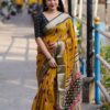 Designer Printed Silk Yellow Saree