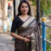 Fancy Designer Printed Silk Grey Saree