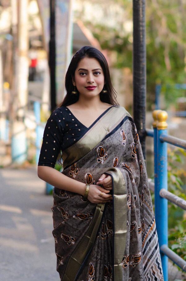 Fancy Designer Printed Silk Grey Saree