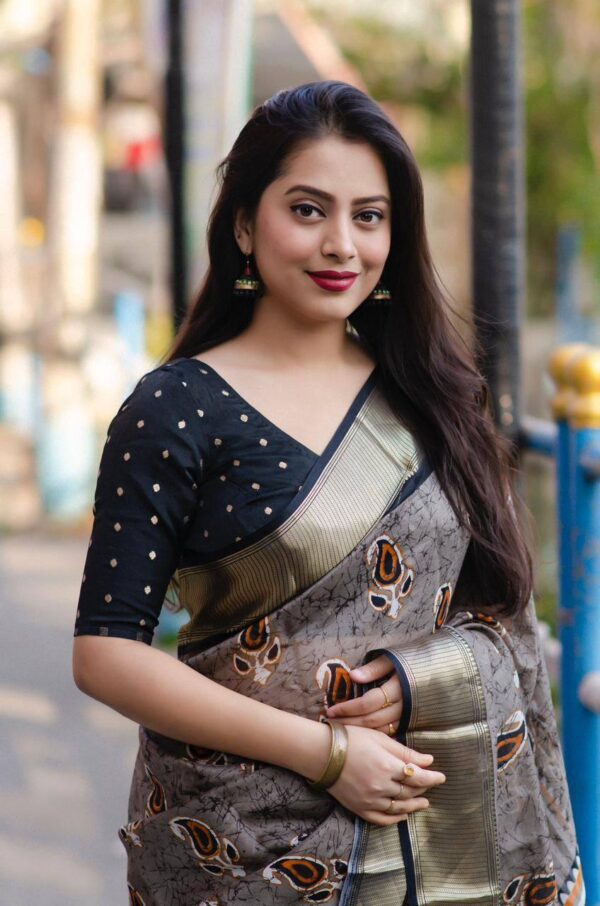Fancy Designer Printed Silk Grey Saree