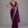Wedding Purple Saree with Lace Border