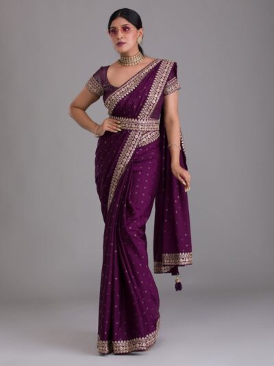 Wedding Purple Saree with Lace Border