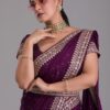 Wedding Purple Saree with Lace Border