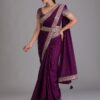 Wedding Purple Saree with Lace Border