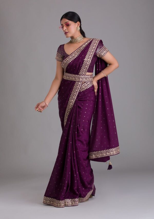 Wedding Purple Saree with Lace Border