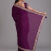 Wedding Purple Saree with Lace Border
