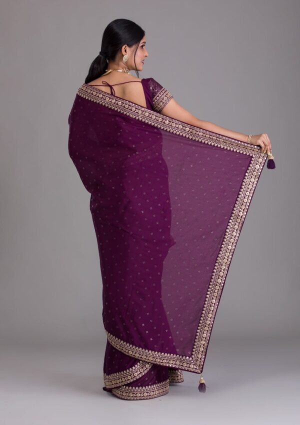 Wedding Purple Saree with Lace Border