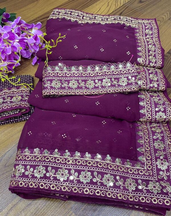 Wedding Purple Saree with Lace Border