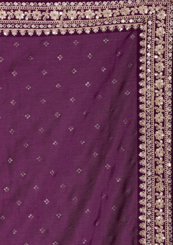 Wedding Purple Saree with Lace Border