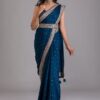 Wedding Work Lace Border Blue Saree