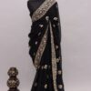 Fancy Thread Embroidery Work Black Saree