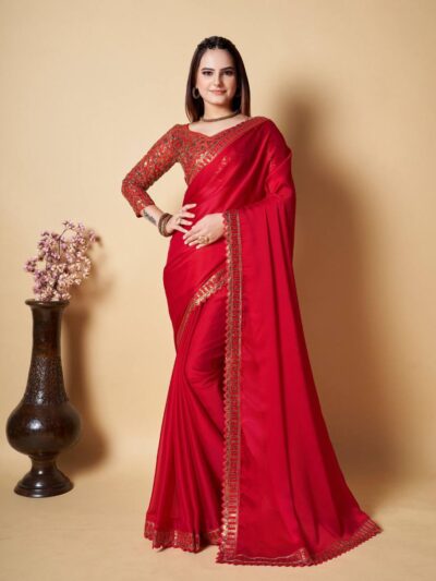 Latest Fashion Sequence Work Red Saree