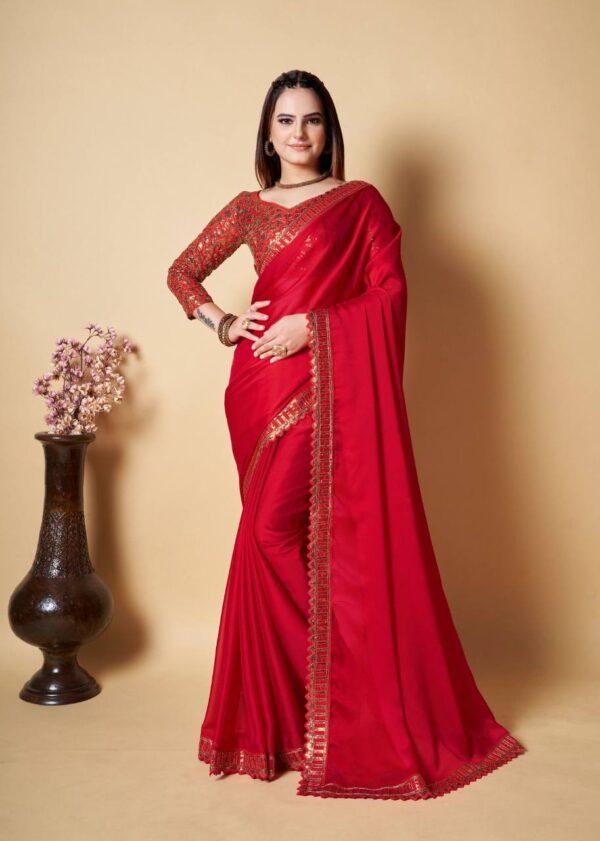 Latest Fashion Sequence Work Red Saree