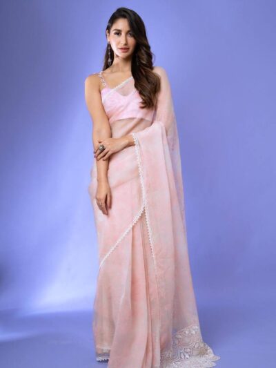 Latest Fashion Organza Work Pink Saree