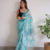 Fancy Party Organza Sky Blue Saree