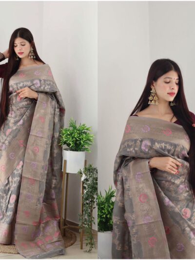 Banarasi Wedding Party Grey Saree