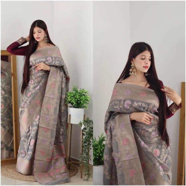 Banarasi Wedding Party Grey Saree