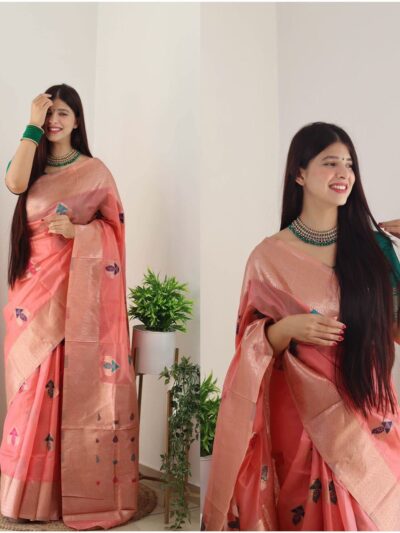 Stylish Wedding Silk Pink Saree