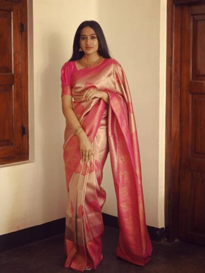 Fancy Wedding Party Silk Pink Saree