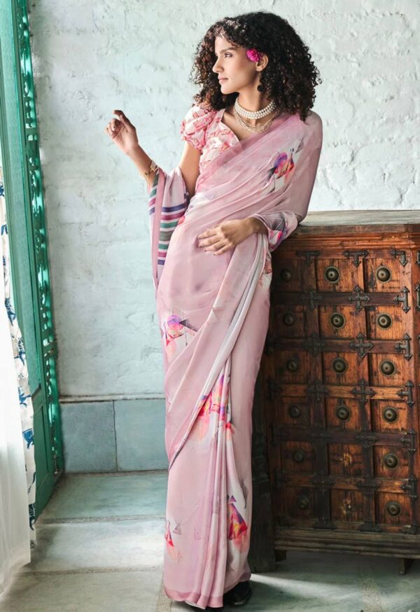 Fancy Silk Pink Saree with Digital Print