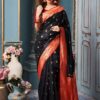 Bollywood Silk Black Saree with Red Border