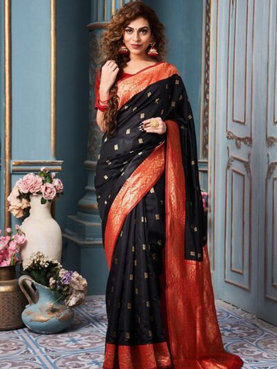 Bollywood Silk Black Saree with Red Border