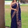 Banarasi Floral Border Silk Blue Saree