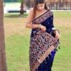 Banarasi Floral Border Silk Blue Saree