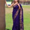 Banarasi Floral Border Silk Blue Saree