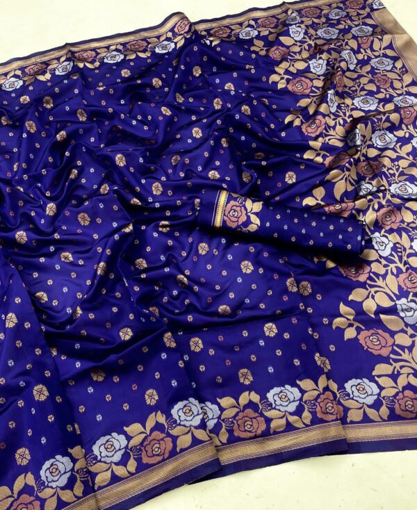 Banarasi Floral Border Silk Blue Saree