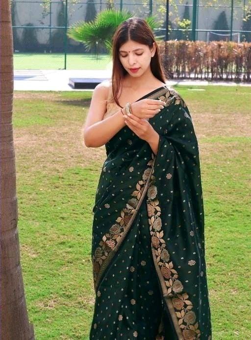 Banarasi Wedding Silk Dark Green Saree