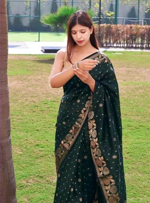 Banarasi Wedding Silk Dark Green Saree
