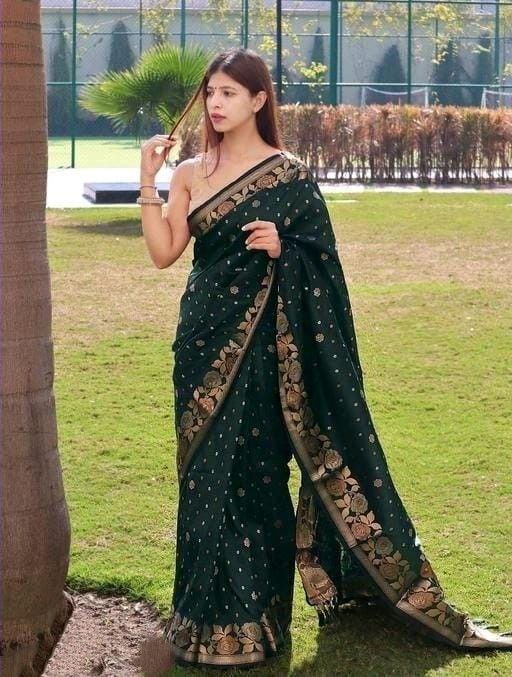 Banarasi Wedding Silk Dark Green Saree